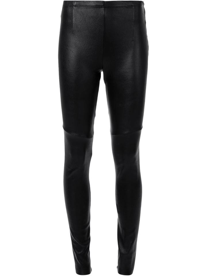 Scanlan Theodore Stretch Leather Leggings, Women's, Size: 8, Black, Calf Leather