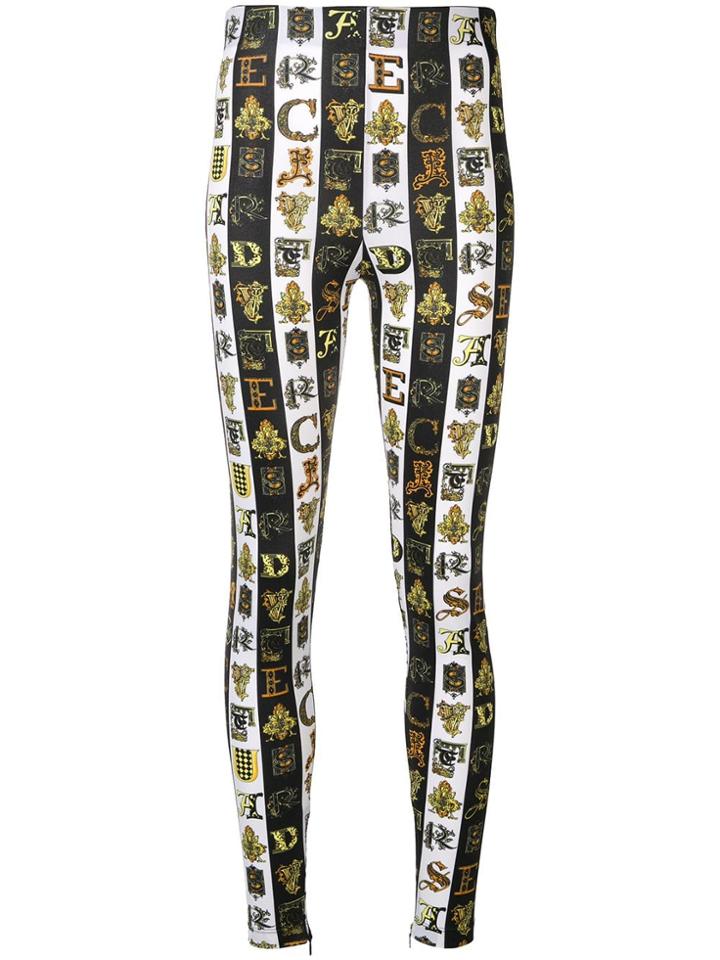 Versace Logo Printed Striped Leggings - Black