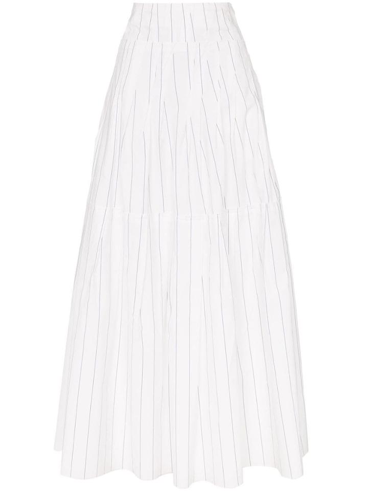 Plan C High Waisted Tiered Pinstripe Skirt - White