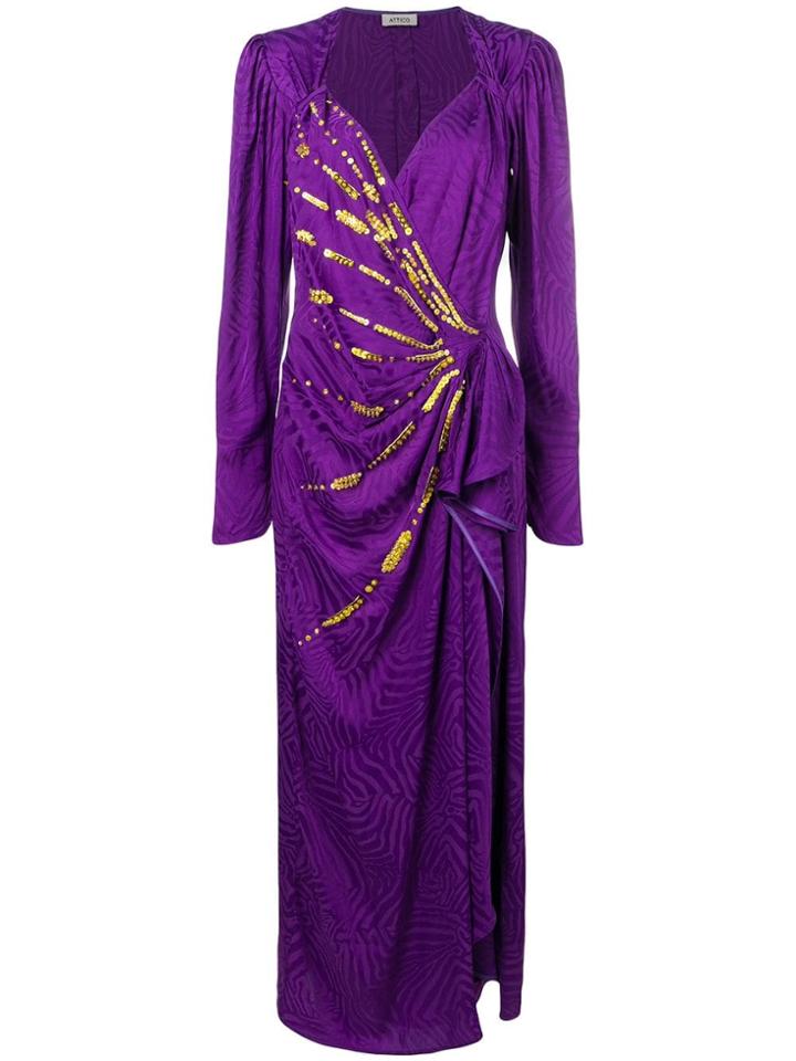 Attico Sequin Embroidery Wrap Dress - Purple