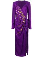 Attico Sequin Embroidery Wrap Dress - Purple