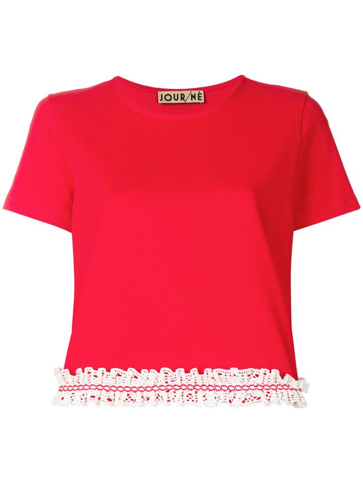 Jour/né Cropped Lace Trim T-shirt - Red