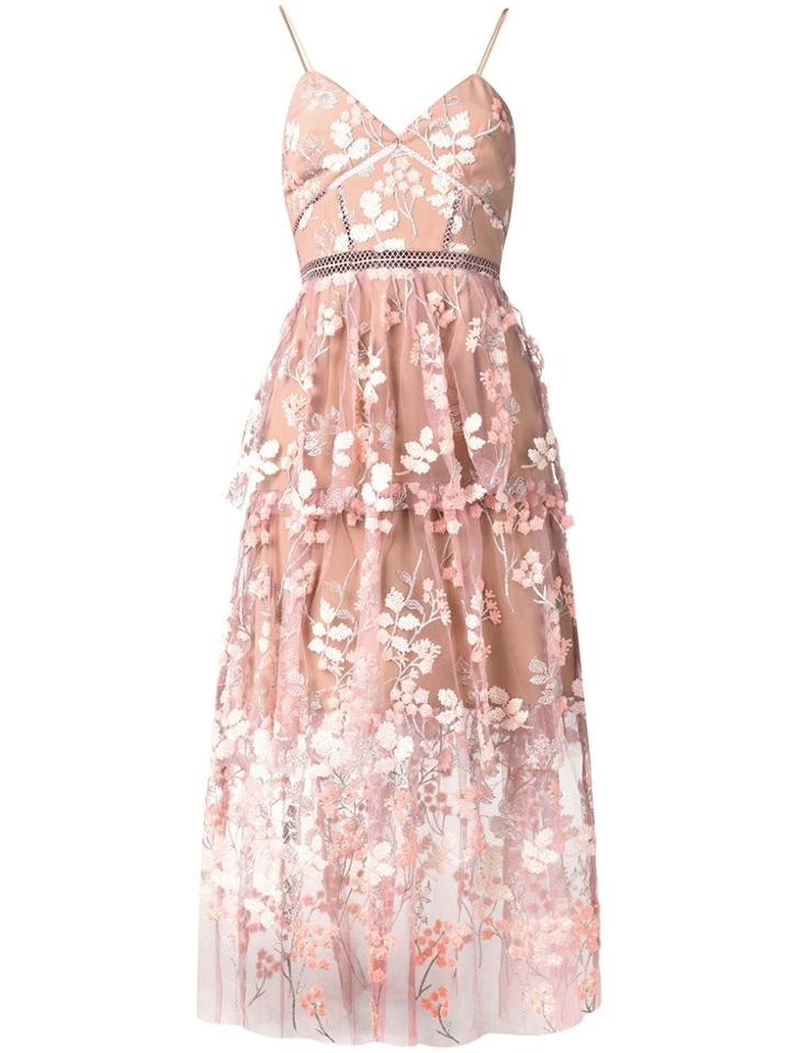 Self-portrait Floral Tulle Tiered Dress - Pink
