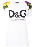 Dolce & Gabbana Logo Floral Embroidered T-shirt, Women's, Size: 38, White, Cotton/silk/viscose/polyester