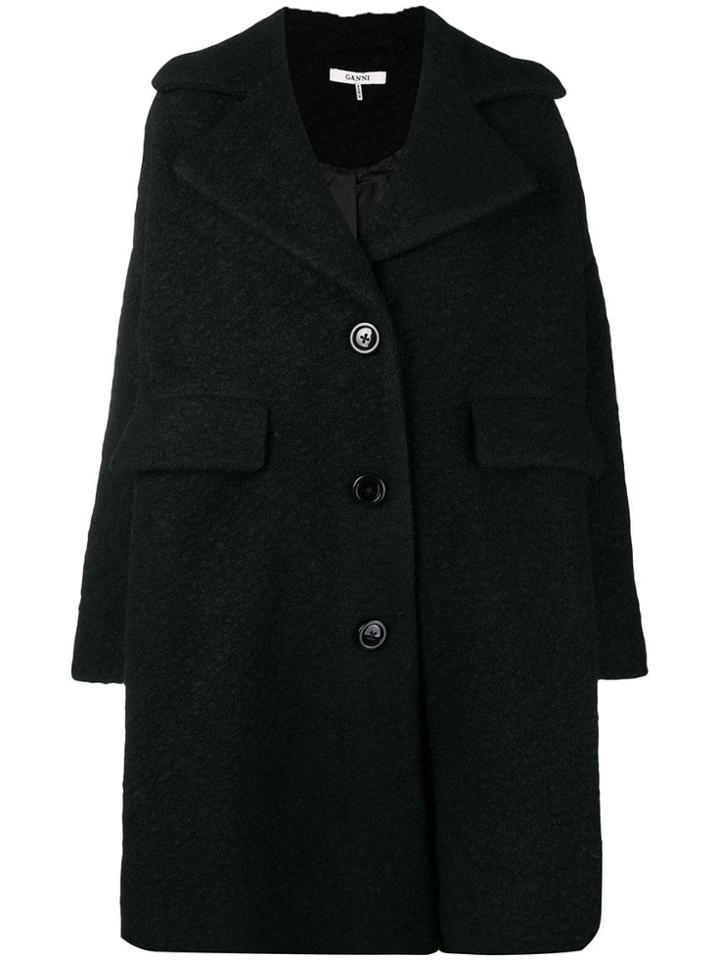 Ganni Single Breasted Midi Coat - Black