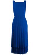 Pushbutton Pleated Midi Dress - Blue