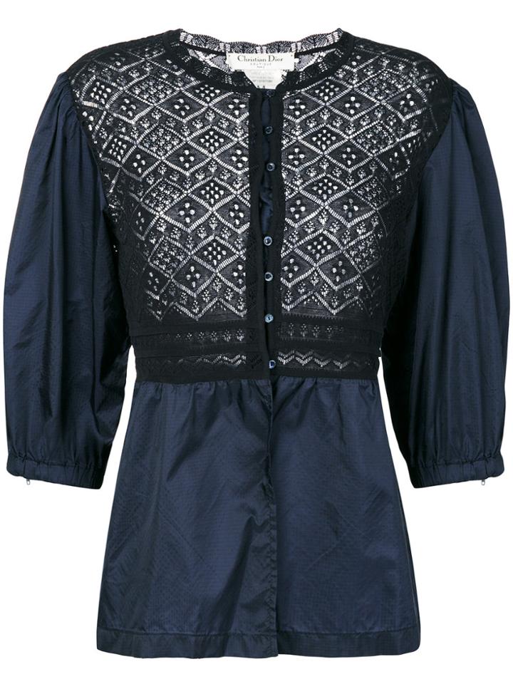 Christian Dior Vintage Lace Insert Blouse - Blue