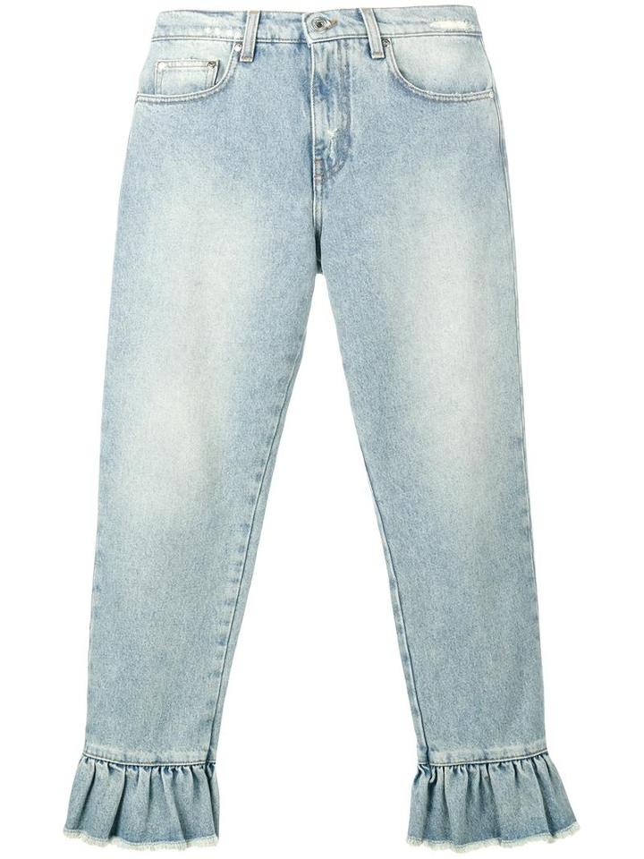 Msgm Ruffle-trimmed Cropped Jeans, Women's, Size: 42, Blue, Cotton/polyester