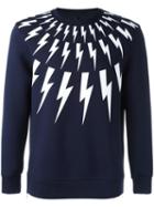 Neil Barrett Lightning Bolt Print Sweatshirt, Men's, Size: Xs, Blue, Lyocell/cotton/viscose/polyurethane