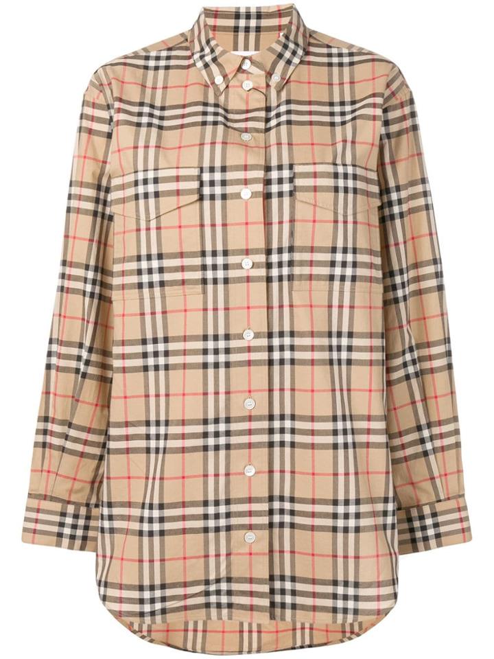 Burberry Oversized Checked Shirt - Neutrals