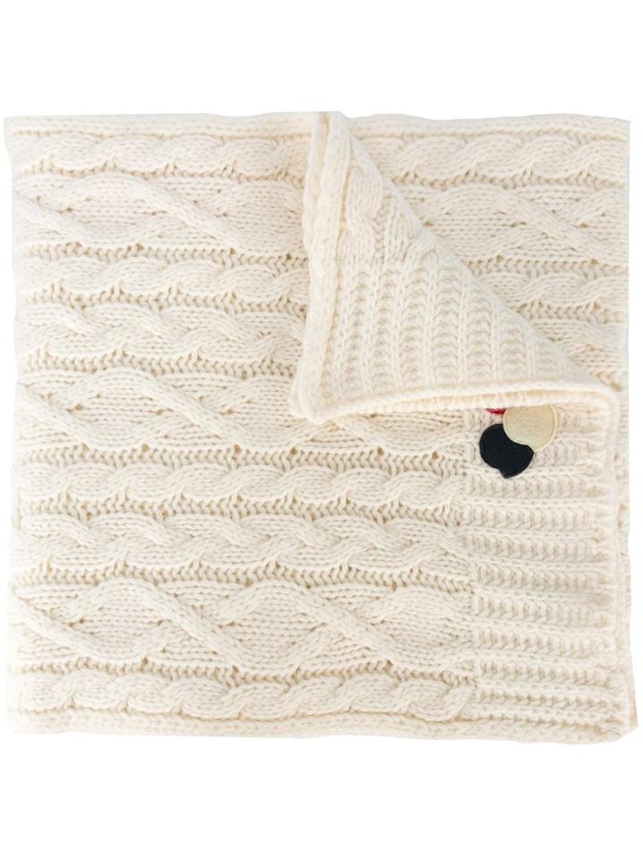 Moncler Logo Plaque Scarf, Men's, White, Wool/cashmere