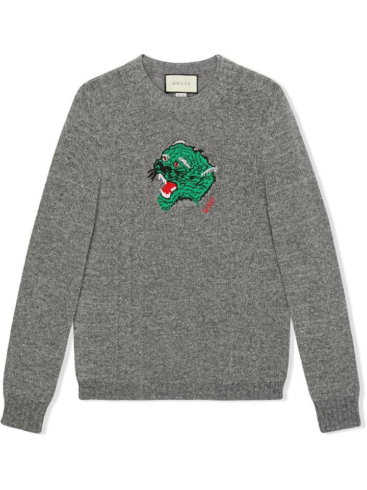 Gucci Panther Face Knitted Jumper - Grey