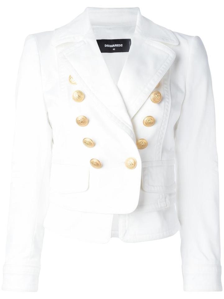 Dsquared2 Layered Double Breasted Blazer, Women's, Size: 40, White, Cotton/spandex/elastane/polyester/viscose