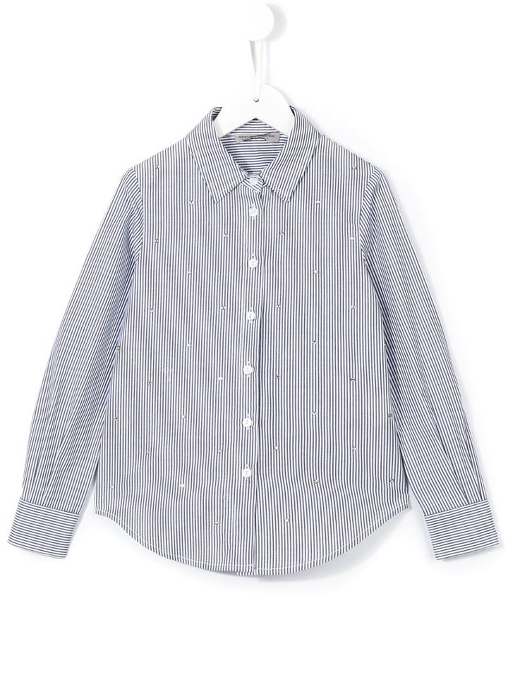 Ermanno Scervino Junior Embellished Striped Shirt, Toddler Girl's, Size: 2 Yrs, Blue