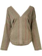 Bassike Stripe Gauze V-neck Top - Multicolour