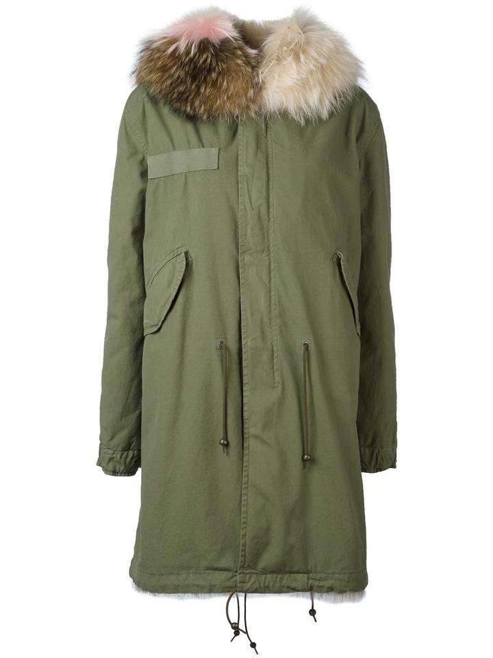 Mr & Mrs Italy Hooded Parka Coat, Women's, Size: Xs, Green, Cotton/lamb Skin/fox Fur/viscose