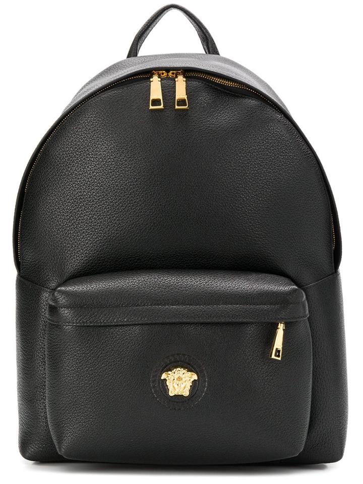 Versace Pebbled Texture Logo Backpack - Black