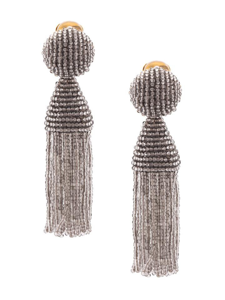 Oscar De La Renta Beaded Tassel Earrings - Metallic