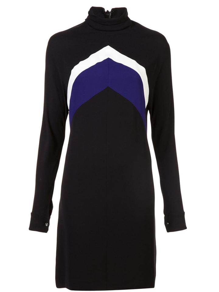 Derek Lam Long Sleeve Mock Neck Chevron Dress - Pink & Purple