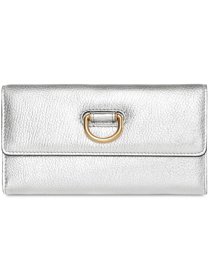 Burberry D-ring Metallic Leather Continental Wallet - Silver