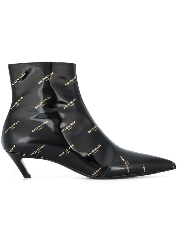 Balenciaga Black Patent Leather Slash Logo 55 Boots