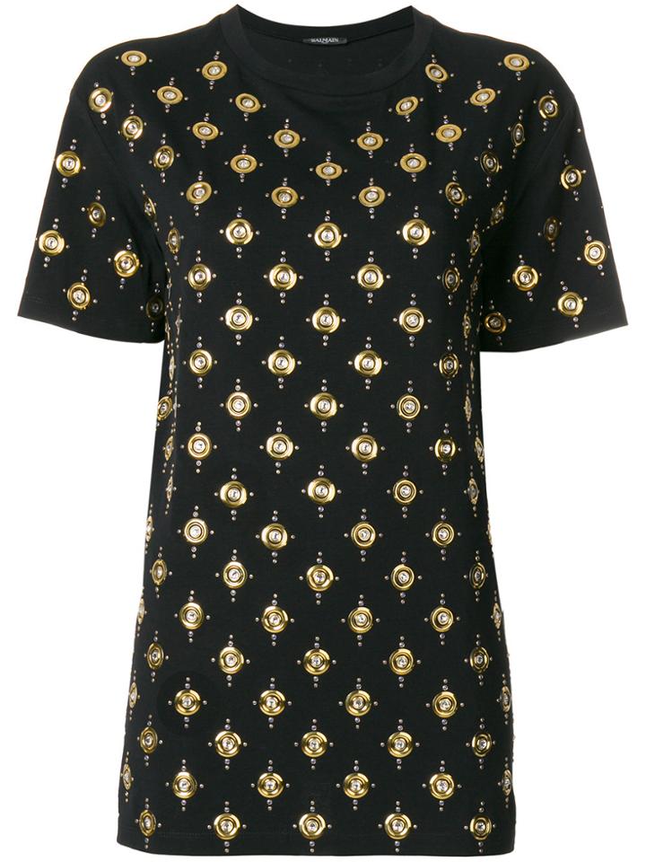 Balmain Stone Embellished T-shirt - Black