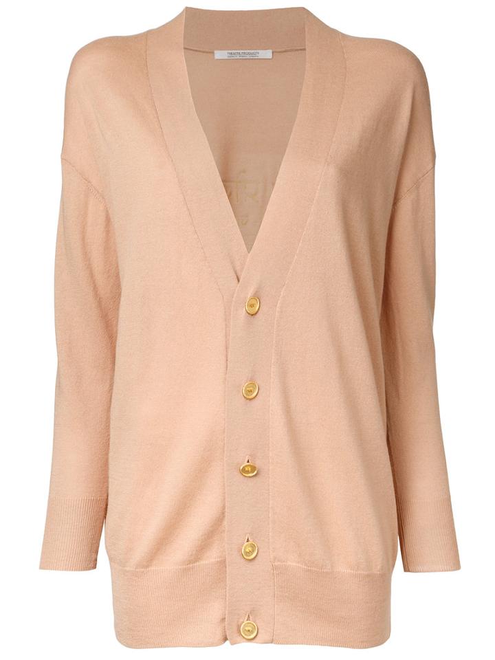Theatre Products Elongated Buttoned Cardigan, Women's, Nude/neutrals, Cotton/acrylic