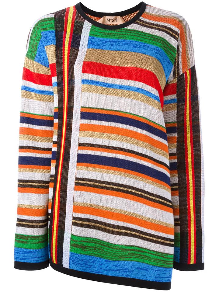 No21 Open Back Striped Pullover, Women's, Size: 38, Cotton/polyamide/polyester/acetate