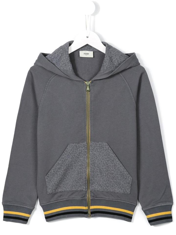 Fendi Kids Striped Trim Hoodie, Boy's, Size: 6 Yrs, Grey