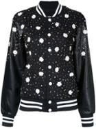 Night Market Floral Embellishment Bomber Jacket, Women's, Size: Xs, Black, Polyester/cotton