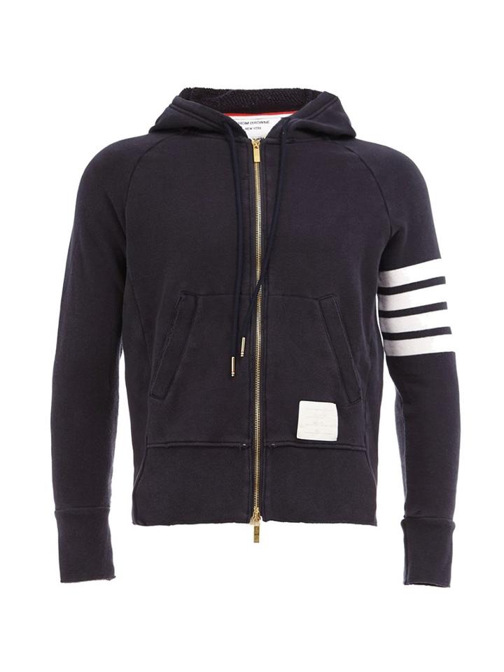 Thom Browne Zipped Hoodie, Men's, Size: 3, Blue, Cotton/nylon/polyurethane