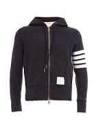 Thom Browne Zipped Hoodie, Men's, Size: 3, Blue, Cotton/nylon/polyurethane
