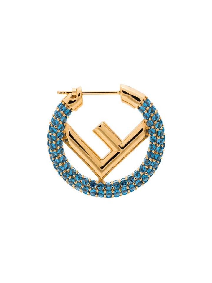 Fendi Blue F Is Fendi Small Crystal Embellished Hoop Earring - Gold