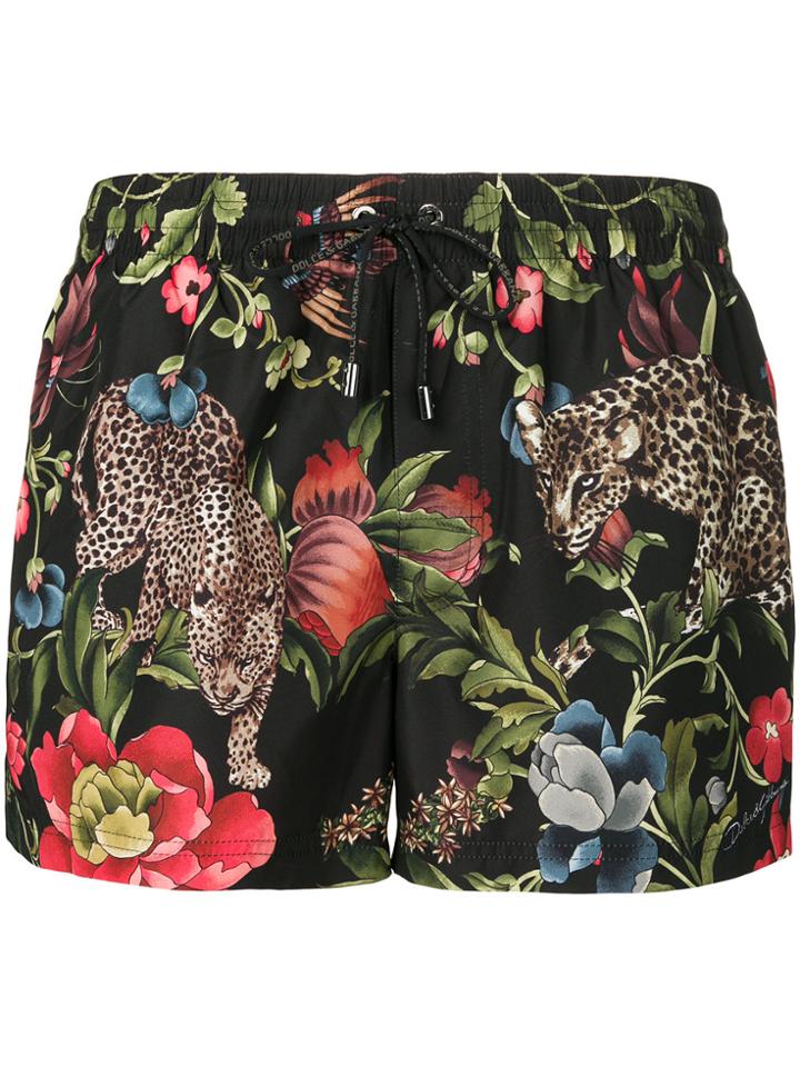 Dolce & Gabbana Leopard Print Swim Shorts - Black