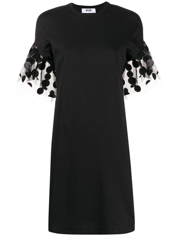 Msgm Polka-dot Sleeve Detail T-shirt Dress - Black