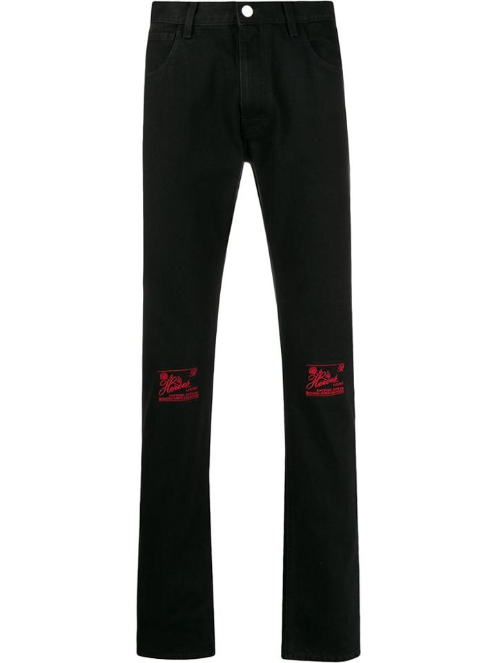 Raf Simons Knee Embroidery Slim-fit Jeans - Black