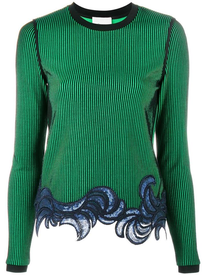 3.1 Phillip Lim Embroidered Hem Knit, Women's, Size: Small, Green, Polyester/spandex/elastane/viscose