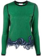 3.1 Phillip Lim Embroidered Hem Knit, Women's, Size: Small, Green, Polyester/spandex/elastane/viscose