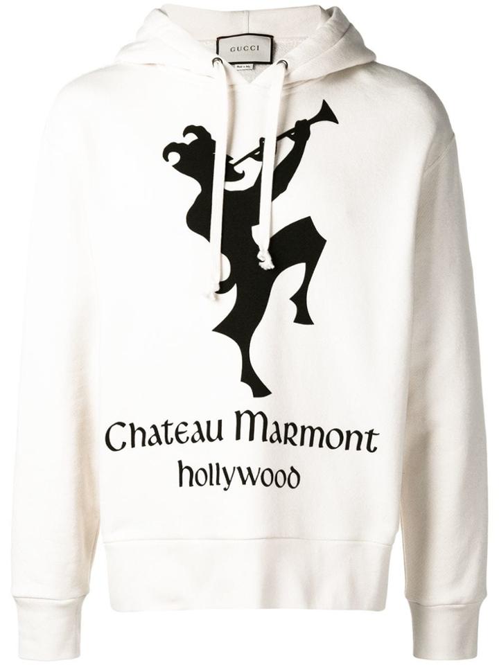 Gucci Hoodie With Chateau Marmont Print - Neutrals