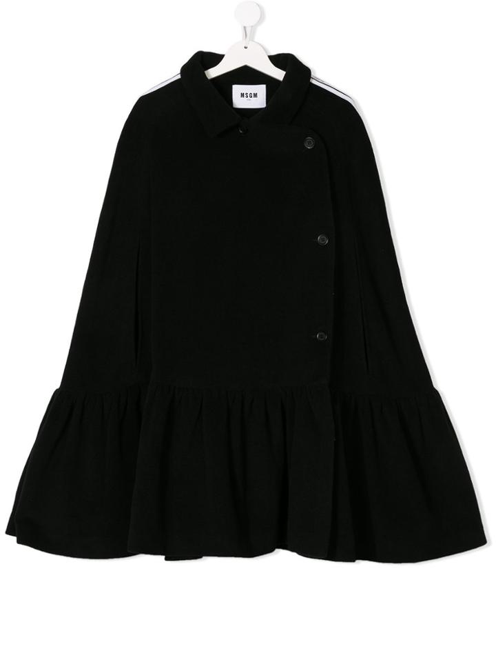 Msgm Kids Ruffled Cape Coat - Black