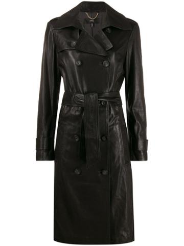 Arma Leather Double Breasted Coat - Black