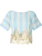 Rosamosario Lace Application Striped T-shirt, Women's, Size: 40, Blue, Polyamide