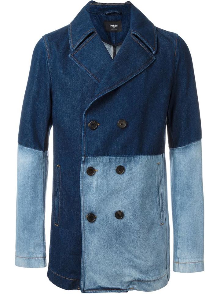Ports 1961 Denim Patch Caban Coat, Men's, Size: 48, Blue, Cotton