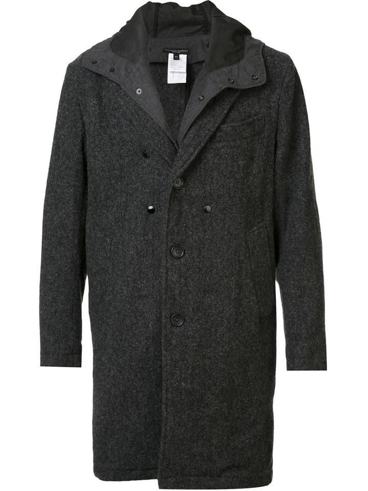 Engineered Garments Layered Buttoned Hooded Coat, Men's, Size: Xl, Grey, Wool/nylon