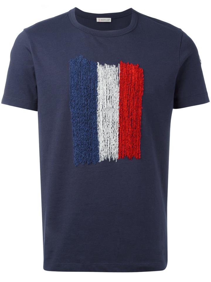 Moncler Flag Print T-shirt, Men's, Size: Large, Blue, Cotton/polyester