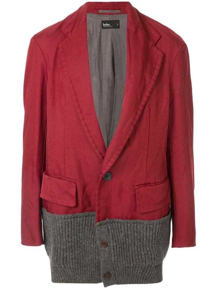 Kolor Single-breasted Two-tone Coat - Red