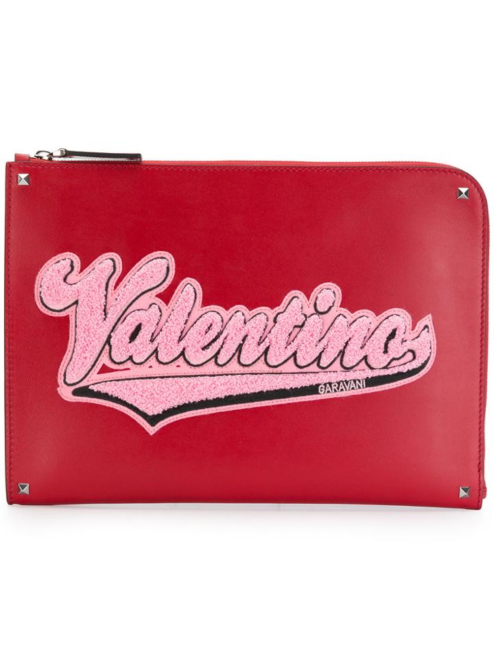 Valentino Garavani Rockstud Appliquéd Clutch - Red