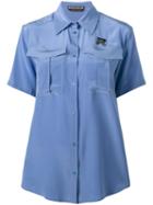Rochas Short Sleeve Military Shirt, Women's, Size: 38, Blue, Silk