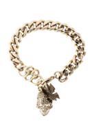 Alexander Mcqueen Butterfly Skull Charm Bracelet, Women's, Metallic, Brass/glass