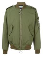 Off-white Back Patch Bomber Jacket, Men's, Size: Medium, Green, Polyester/viscose